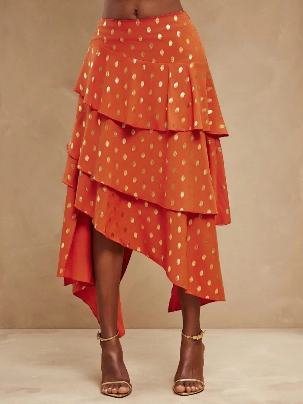 Orange Boho Women's Asymmetrical Layered Midi Skirt